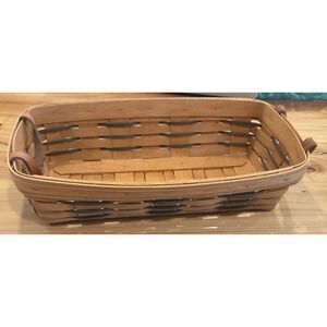 Longaberger Basket 1994 Signed Rectangular Tray 7.25x14" Leather Handles